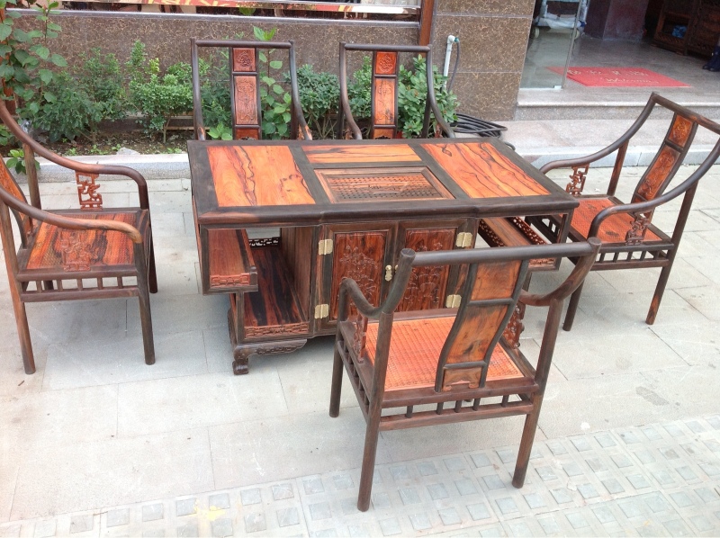 老挝大红酸枝泡茶桌 六件套