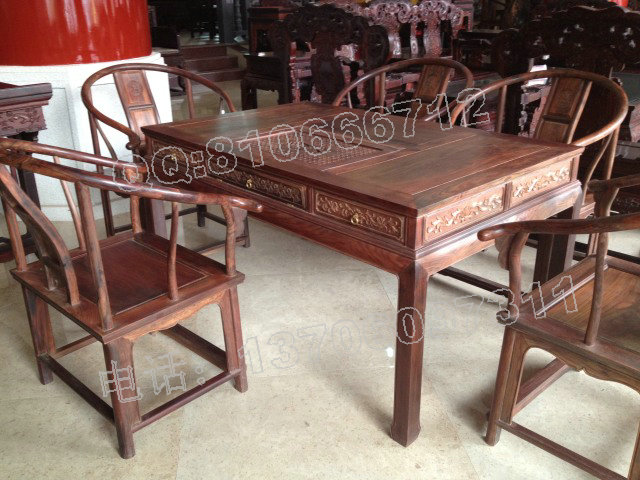 老挝大红酸枝圈椅泡茶桌 独板