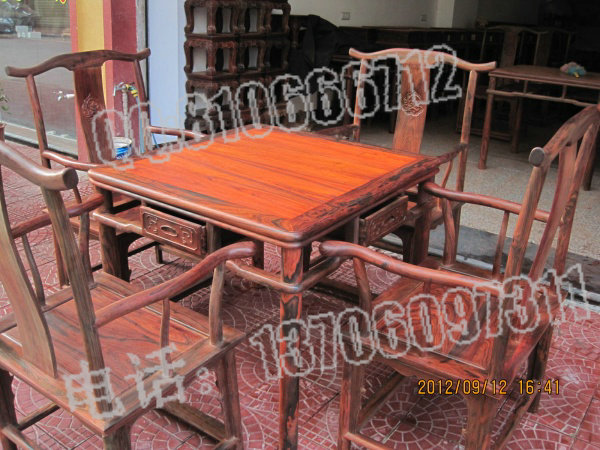 老挝大红酸枝官帽椅休闲桌